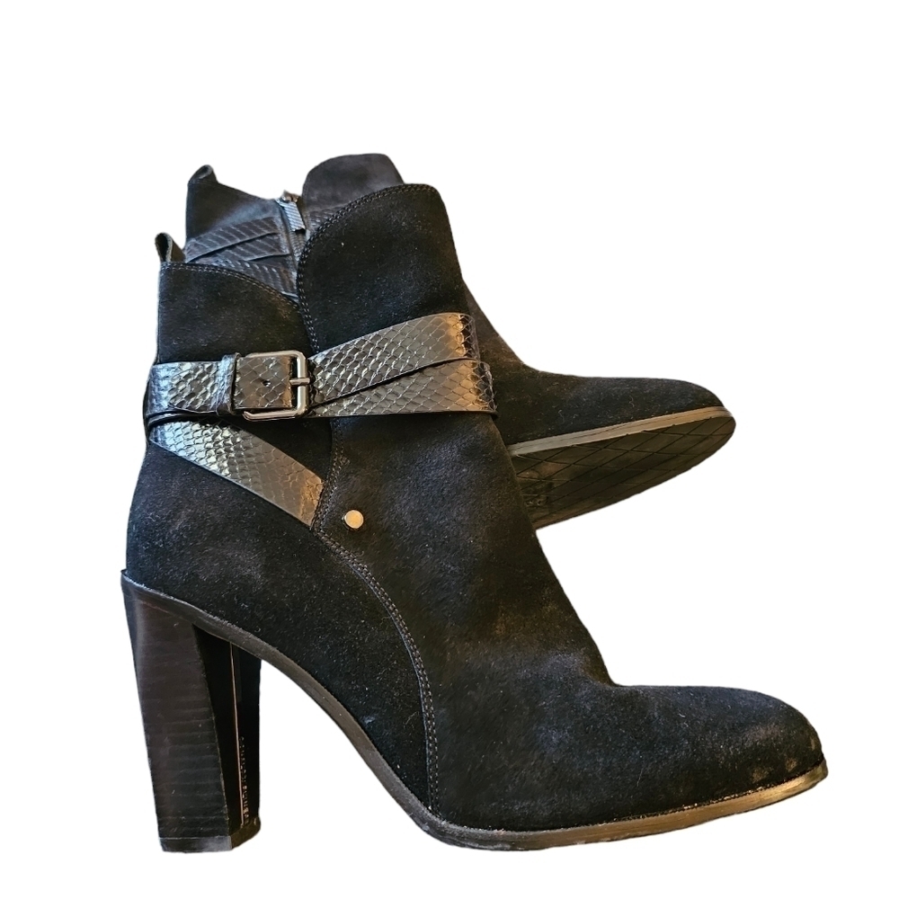 Donald Pliner Oli sz 8.5 black leather suede ankle boots heels